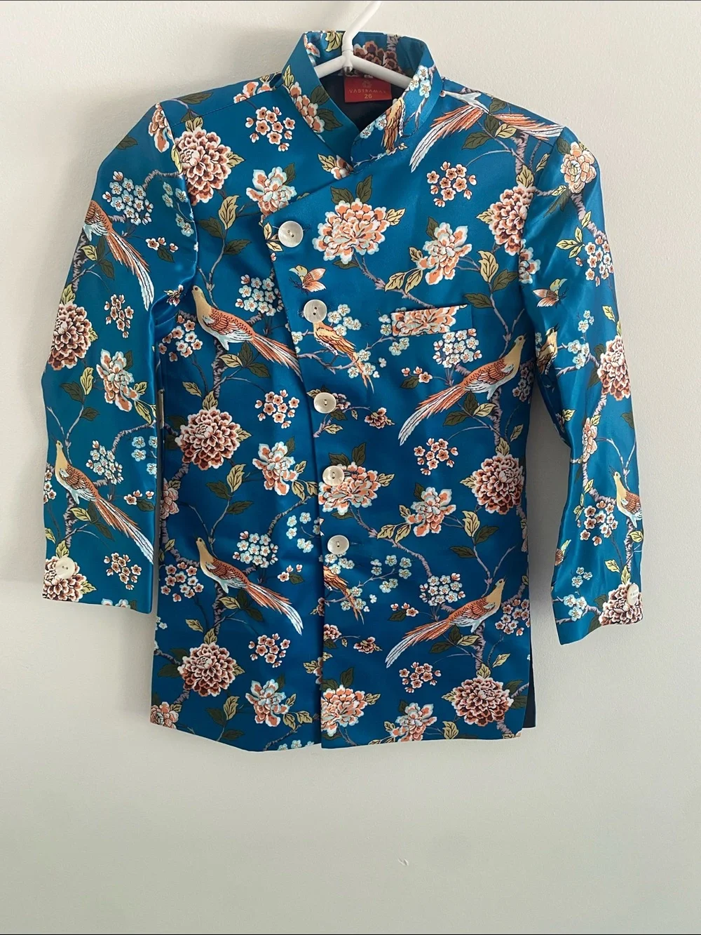 Vastramay Sherwanis Turquoise Blue Floral Jacket Size 28 6-7 yrs